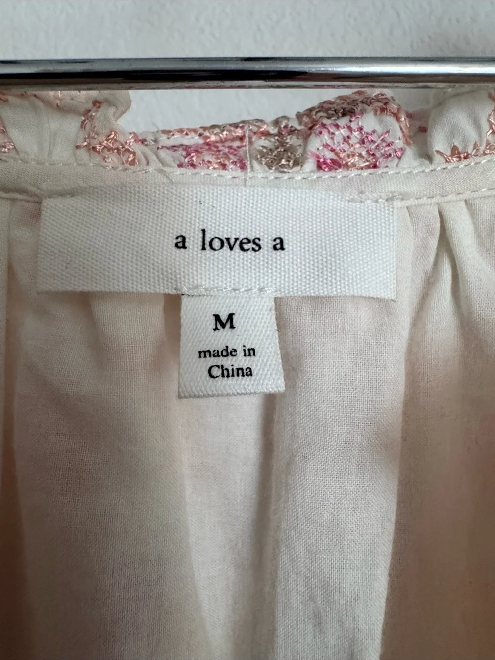 Cream and Pink embroidered Tiered Dress - Picture 2 of 6